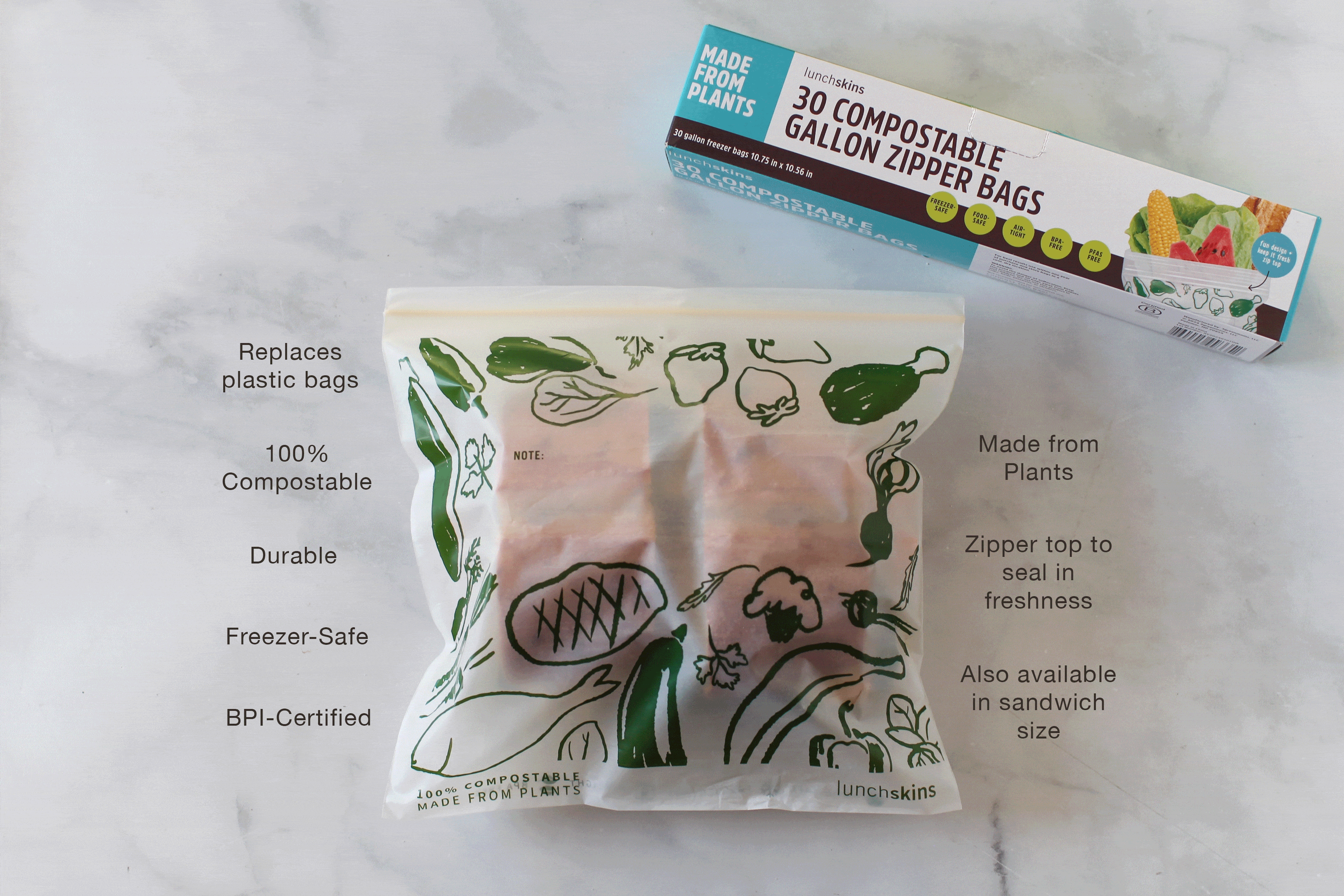 Ziptop Compostable Freezer-Safe Gallon Storage Bags - Lunchskins