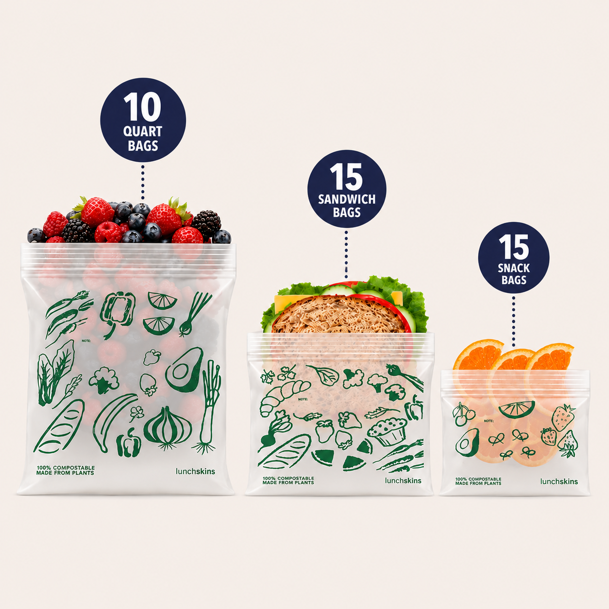 Image of Lunchskins Home Compostable Zipper Bags Quart Sandwich and Snack