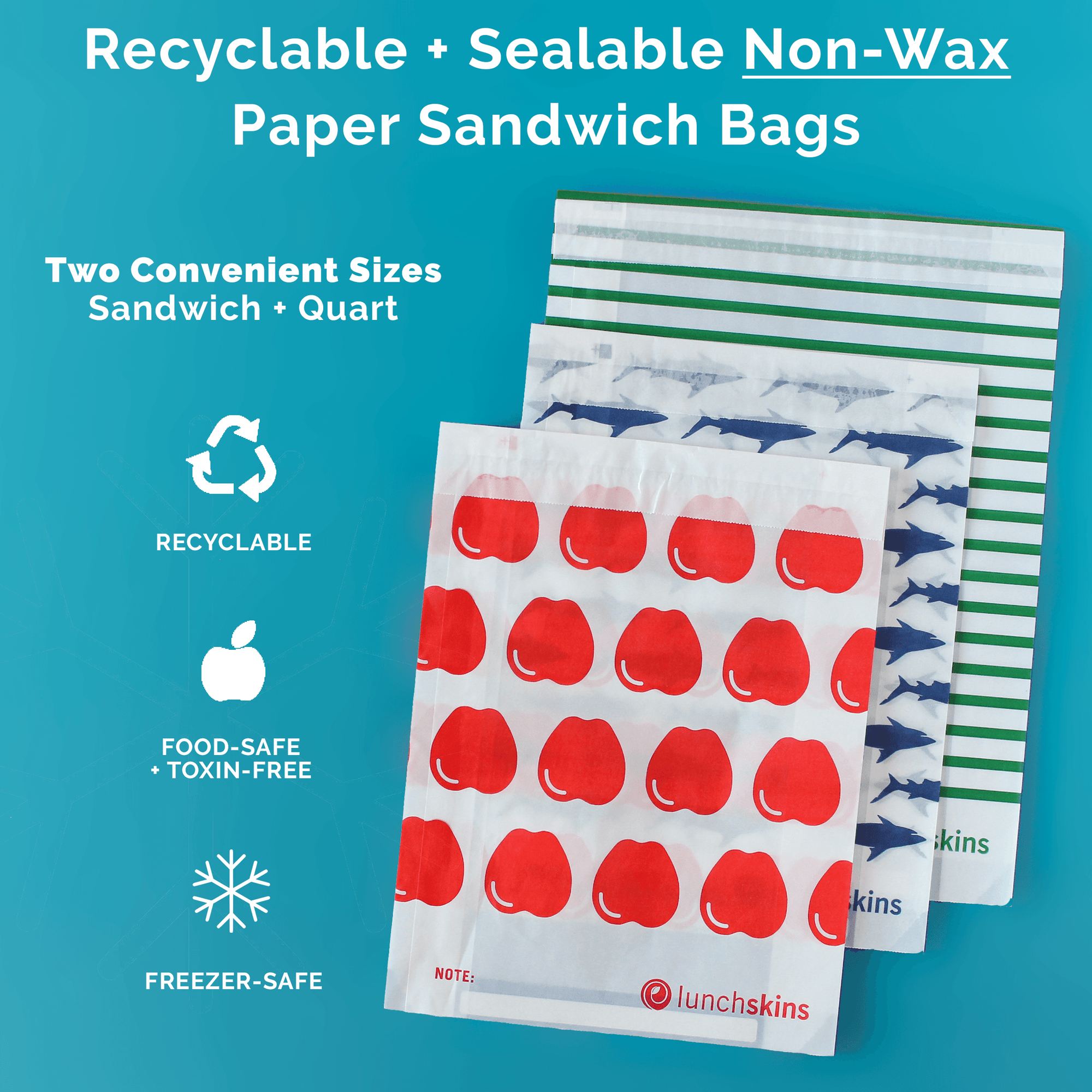 Recyclable + Sealable Paper Sandwich Food Storage Bag Apple 50 Count