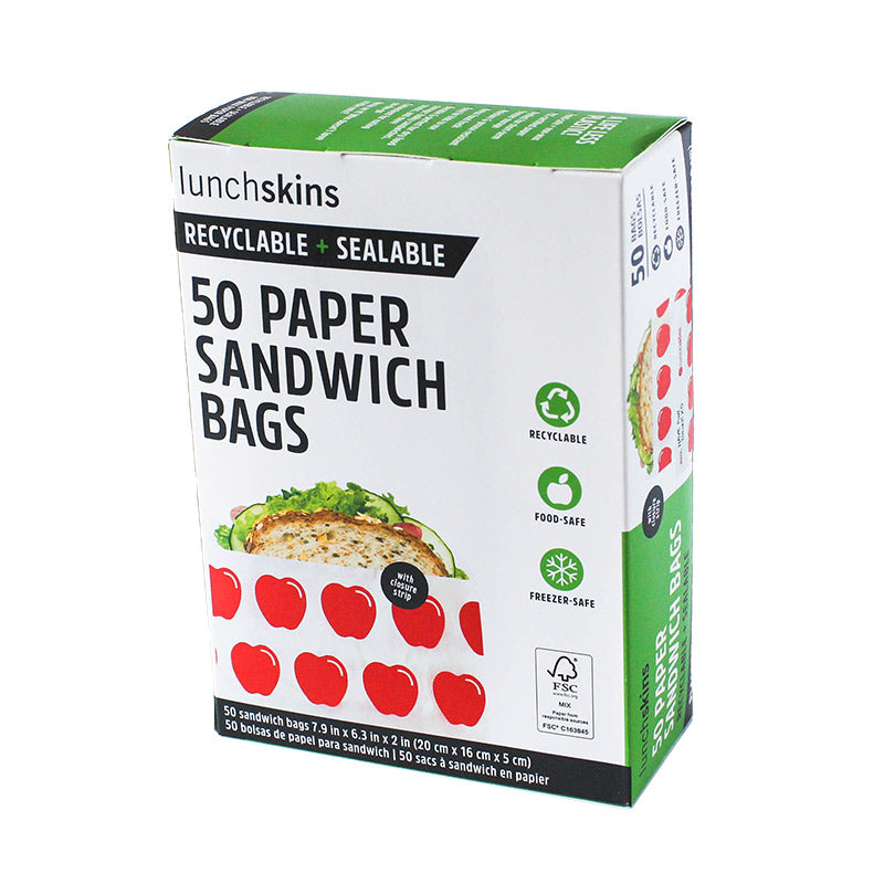 Recyclable + Sealable Paper Sandwich Food Storage Bag Apple 50 Count