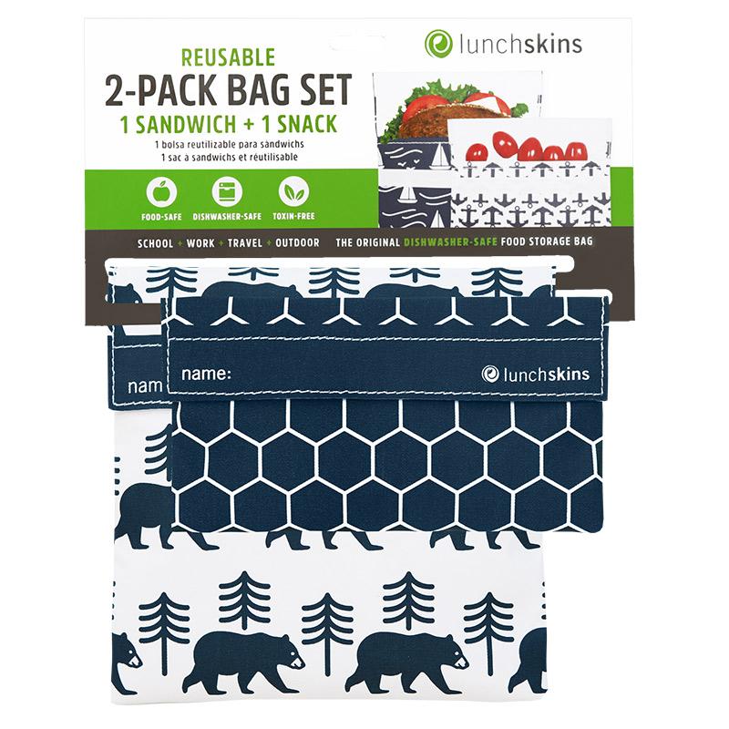 Lunchskins Reusable 2-Pack Zip Bag Set (1 Sandwich + 1 Snack), Stripe