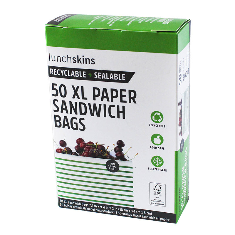 Recyclable + Sealable XL Sandwich  Food Storage Bag Green Stripe 50 ct